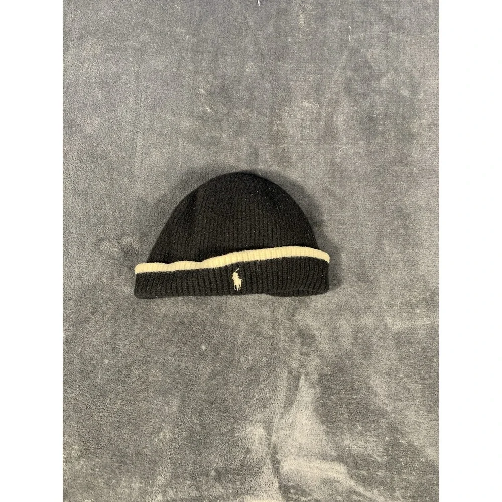 Polo Ralph Lauren Black And White Stripe Cuffed Beanie 100% Wool